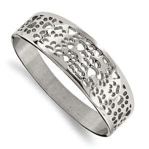 Stainless Steel Polished Paw Print Cut-out Hinged Bangle
