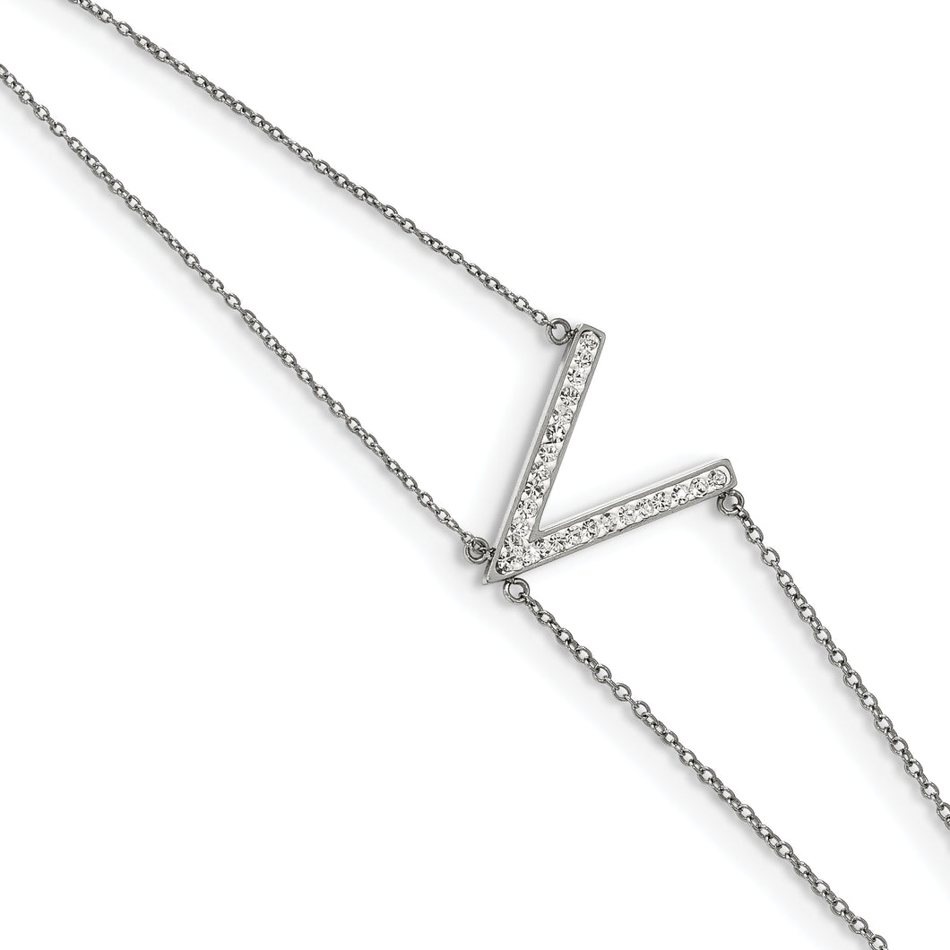 Stainless Steel Polished w/Preciosa Crystal MultiStrand w/2in ext Bracelet
