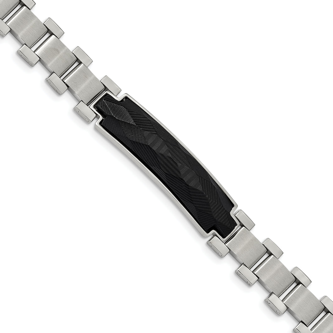 Stainless Steel Brushed and Polished Solid Carbon Fiber Inlay 8.25in Bracel