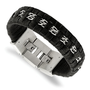 Stainless Steel Polished with Black Woven Leather 7in with 0.5in ext. Brace
