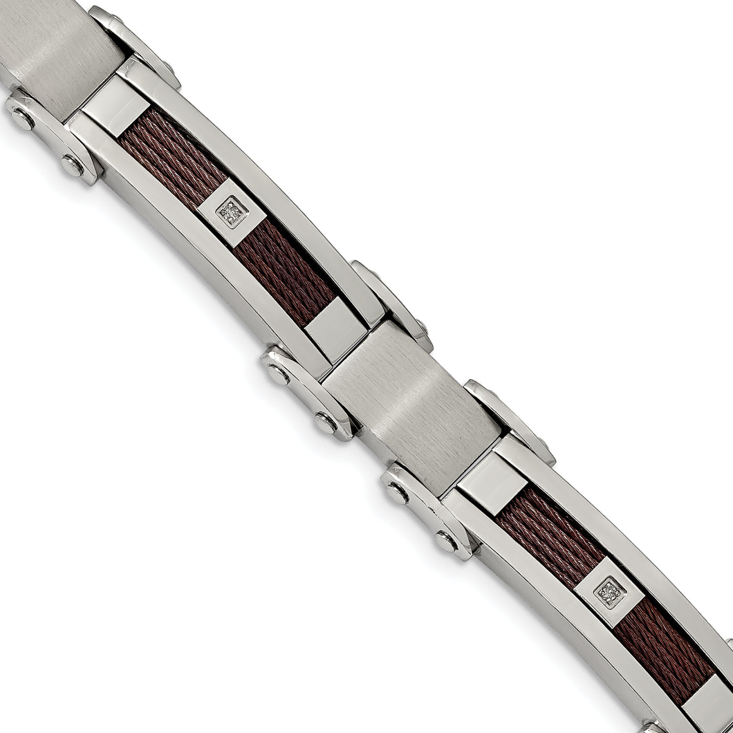 Stainless Steel Brushed & Polished Brown IP Wire .05ct. Dia 8.5in Bracelet