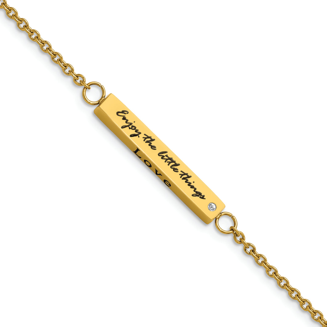 Stainless Steel IP-plated Yellow CZ Enjoy the little w/1.5in ext Bar Bracel