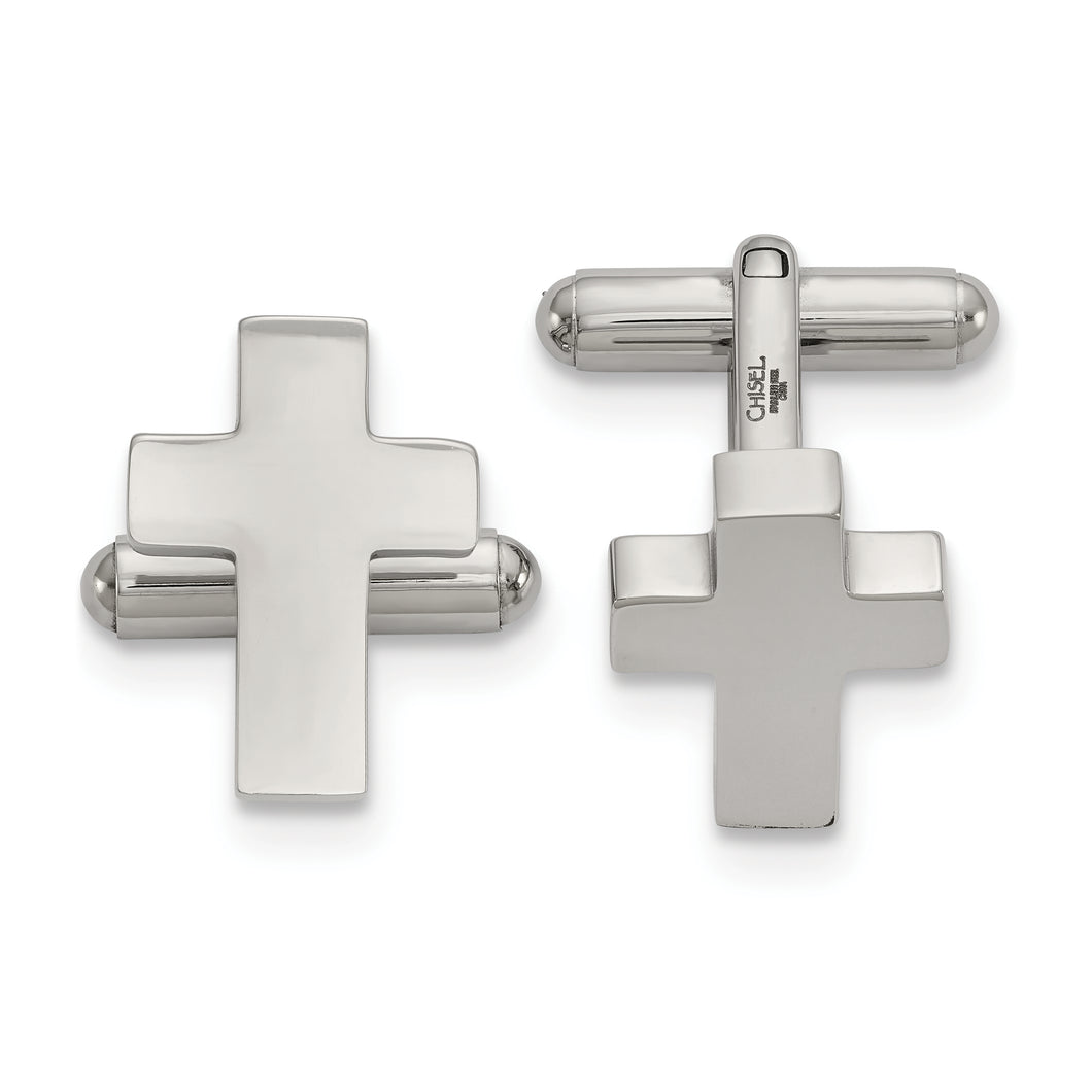 Stainless Steel Polished Cross Cuff Links
