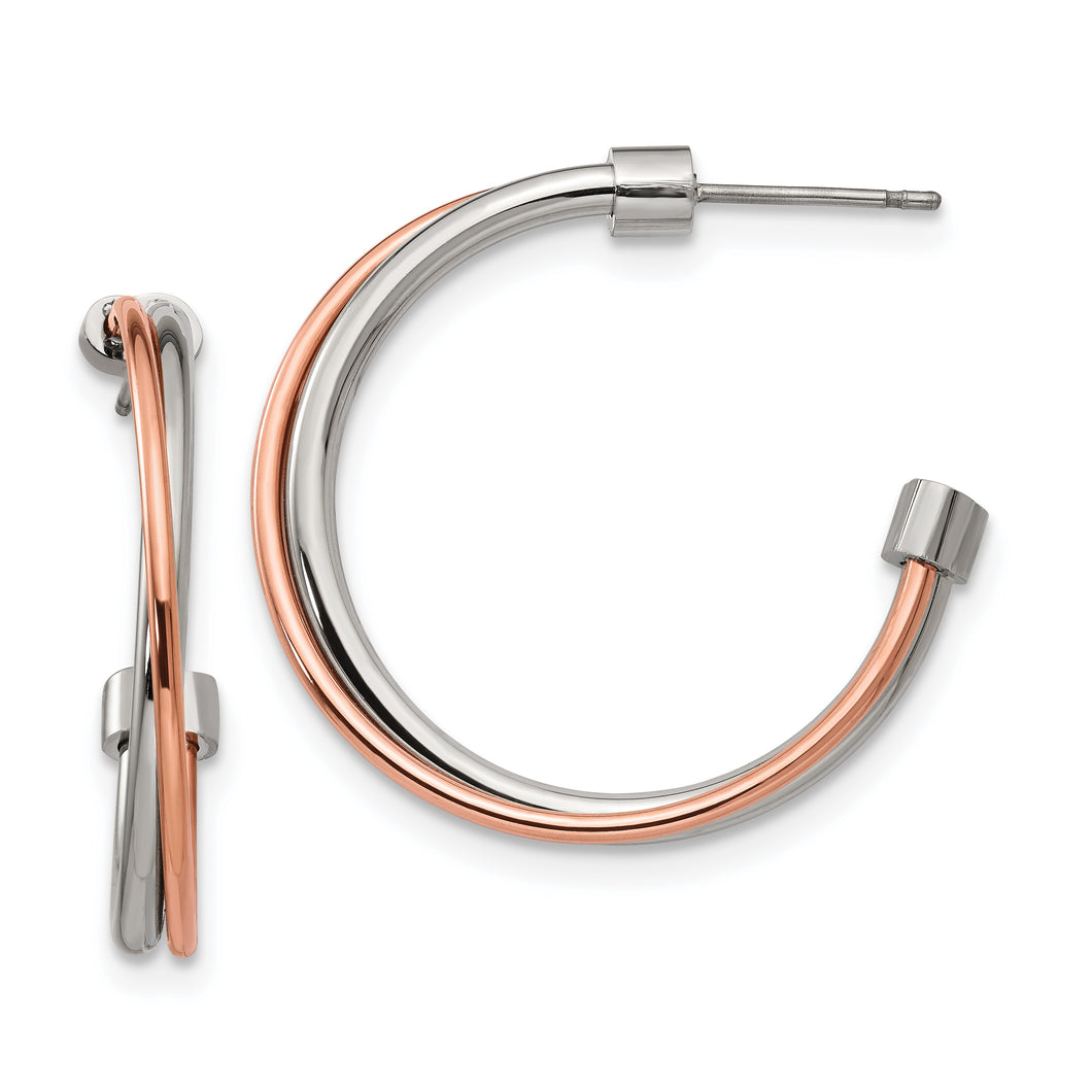 Stainless Steel Polished Rose IP-plated Post Hoop Earrings