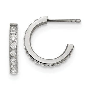 Stainless Steel Polished with CZ Post Hoop Earrings