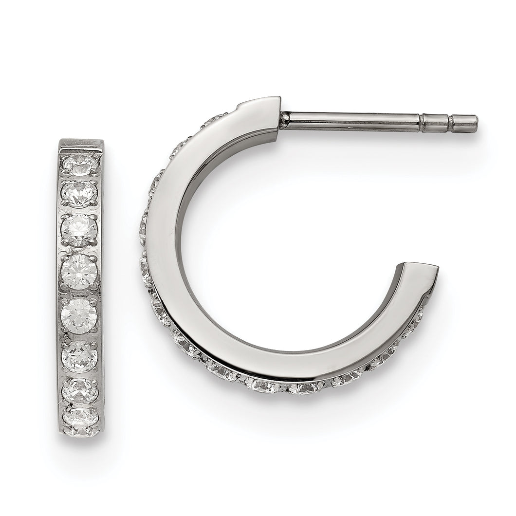 Stainless Steel Polished with CZ Post Hoop Earrings