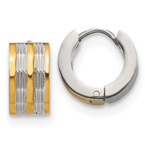 Stainless Steel Yellow IP-Plated Hinged Hoop Earrings