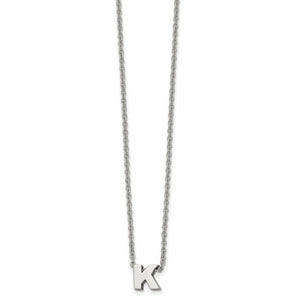 Stainless Steel Polished letter K w/ 2in ext. 18in Necklace