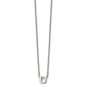 Stainless Steel Polished letter U w/ 2in ext. 18in Necklace