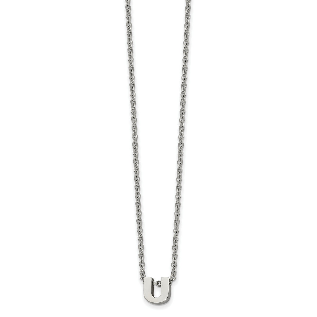 Stainless Steel Polished letter U w/ 2in ext. 18in Necklace