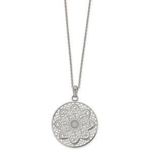 Stainless Steel Polished Cut-out Flower Circle 22in Necklace