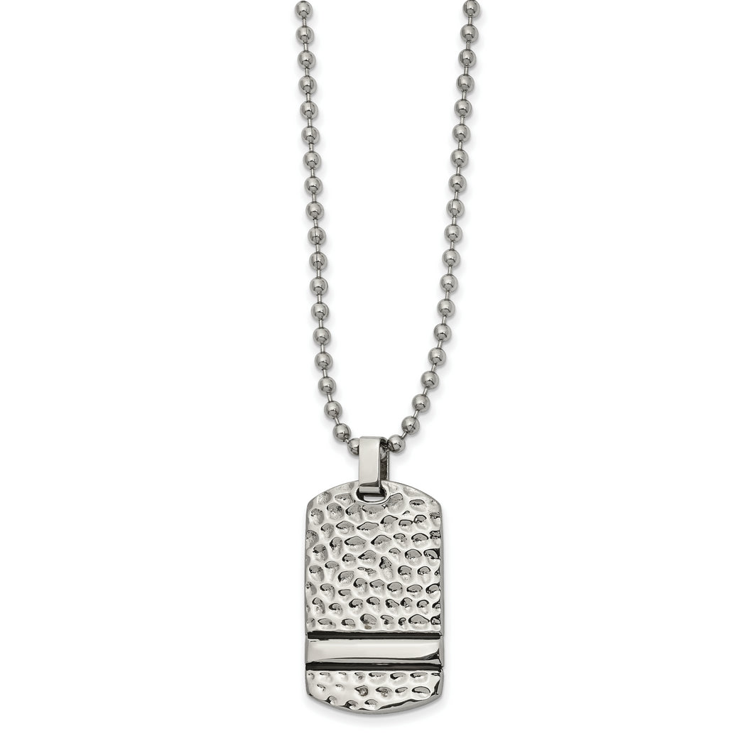 Stainless Steel Antiqued and Polished Hammered Reversible DogTag Necklace