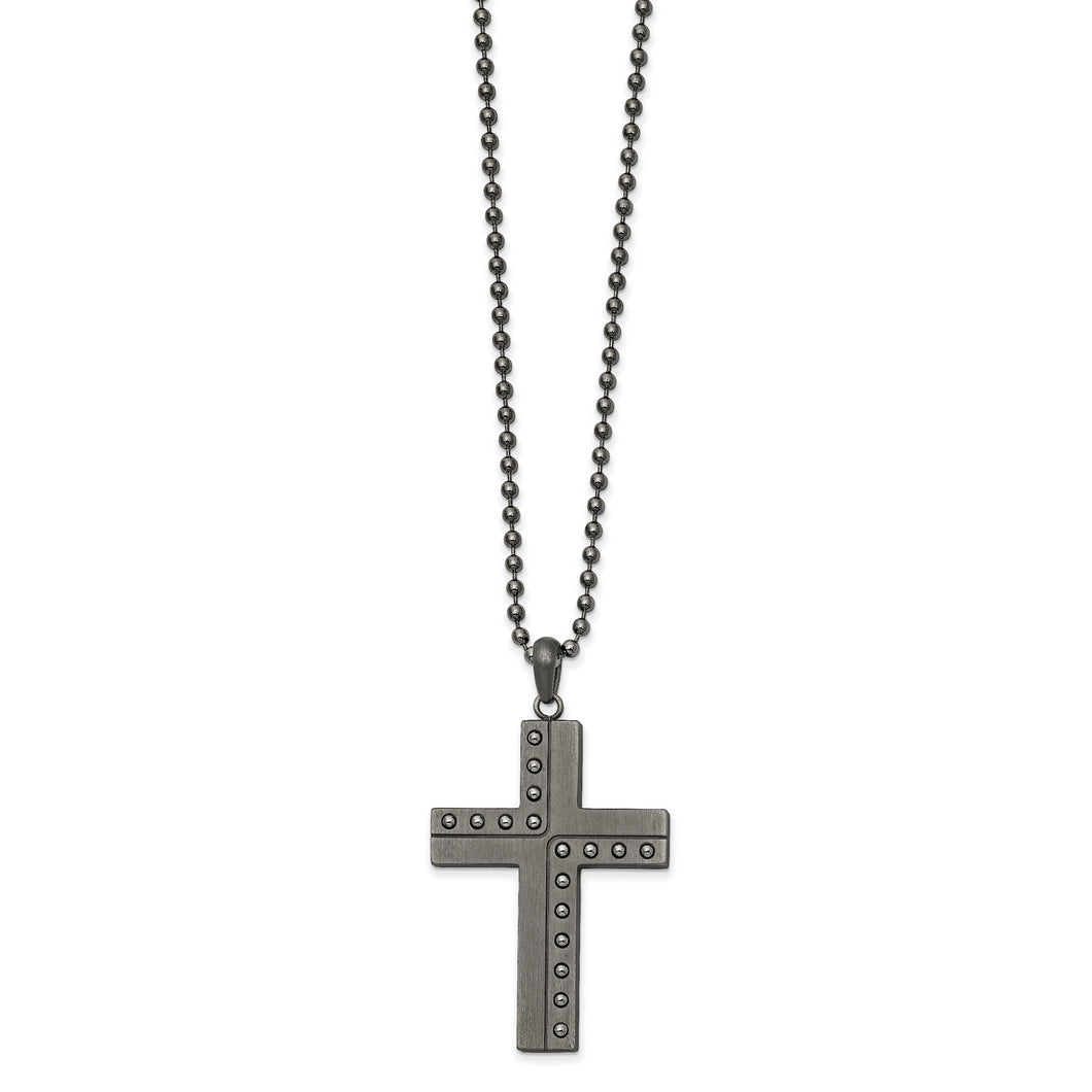 Stainless Steel Polished & Matte Finish Gun Metal IP Cross 22in Necklace