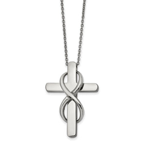 Stainless Steel Polished Cross w/Infinity 16in w/2in ext. Necklace