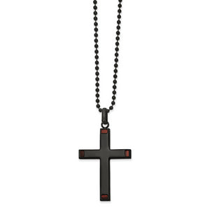 Stainless Steel Polished Black IP-plated with Tiger's Eye Cross 22in Neckla