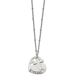 Stainless Steel Polished BLESSED Heart and Cross 20in. Necklace