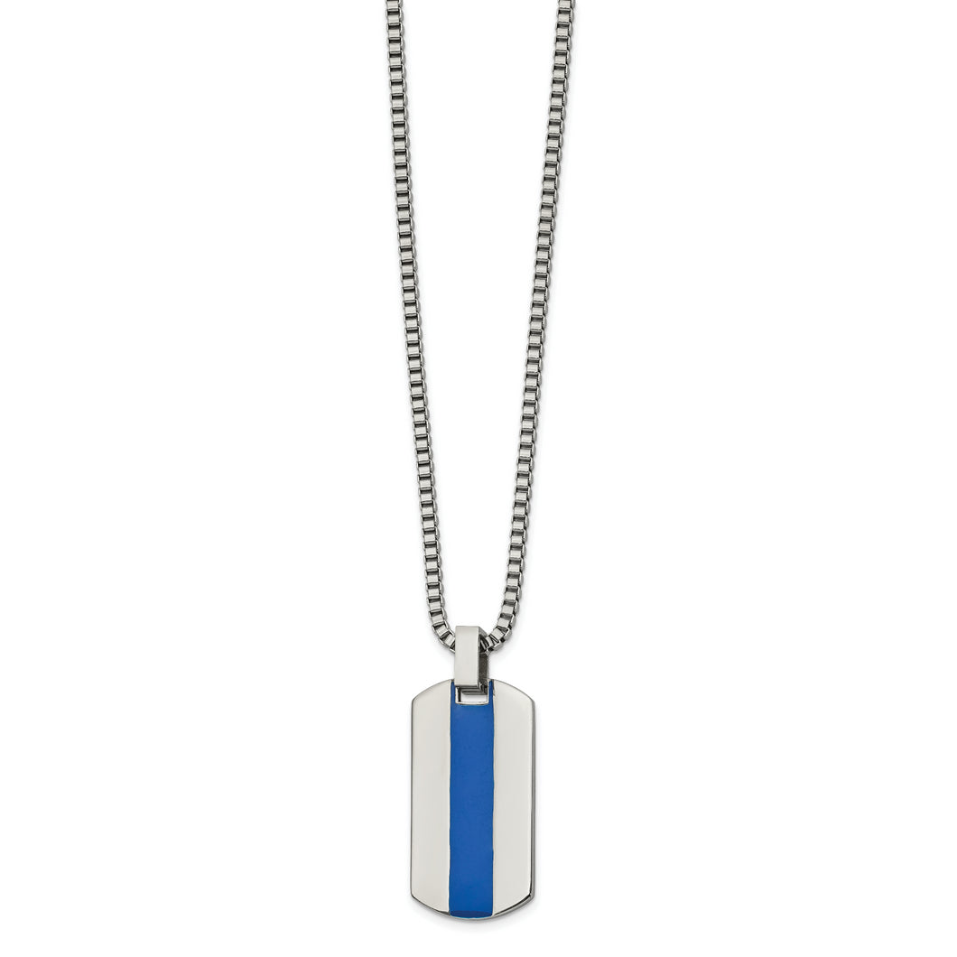 Stainless Steel Polished with Blue Enamel 20in Necklace