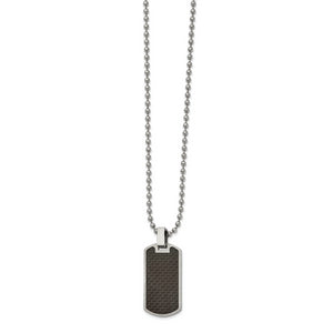 Stainless Steel Brushed & Polished w/Blk CarbonFiber Inlay 22in Necklace