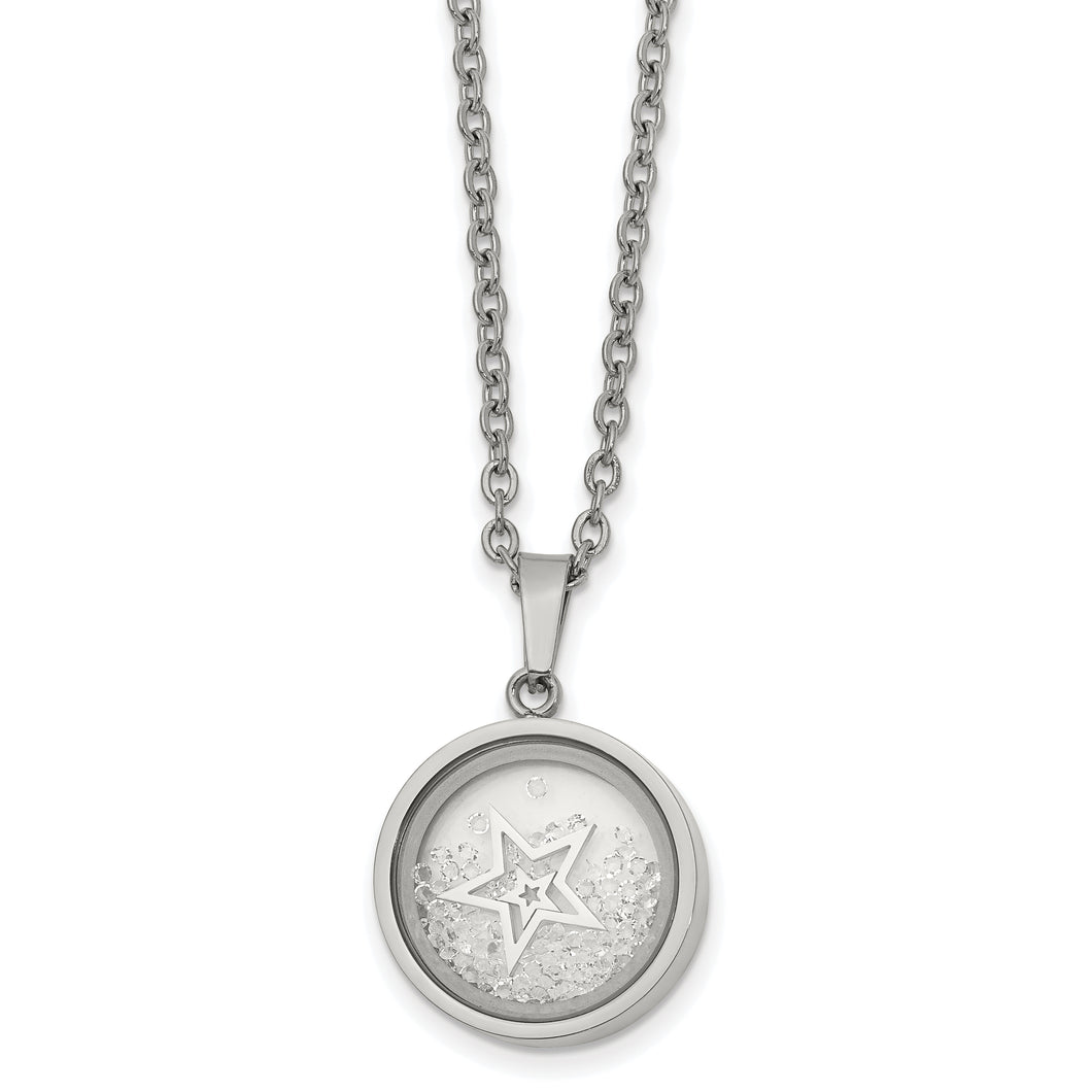 Stainless Steel Crystal Black Rim Floating Star 2in ext 16in Necklace