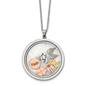 Stainless Steel Rose & Yellow Ip-plated Crystal & Charms 2in ext Necklace