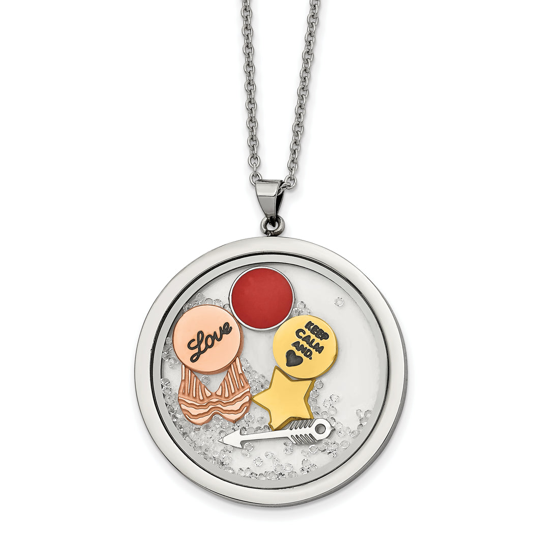 Stainless Steel Rose & Yellow Ip-plated Enameled Love Charm Necklace