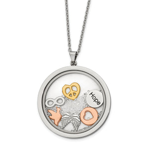 Stainless Steel Rose & Yellow Ip-plated Hope Charms 2in ext Necklace