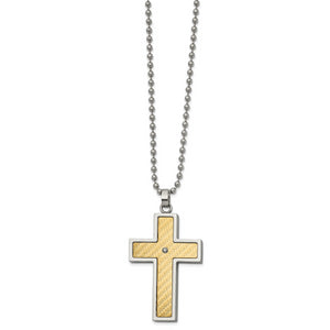 Stainless Steel w/ 18k gold accent .02ct Diamond Cross Necklace