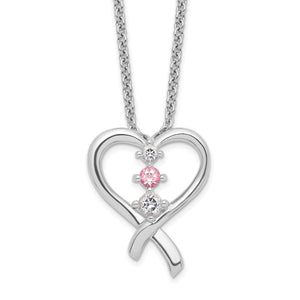 Sterling Silver Survivor Clear/Pink Swarovski Topaz Heart of Resilience Nec