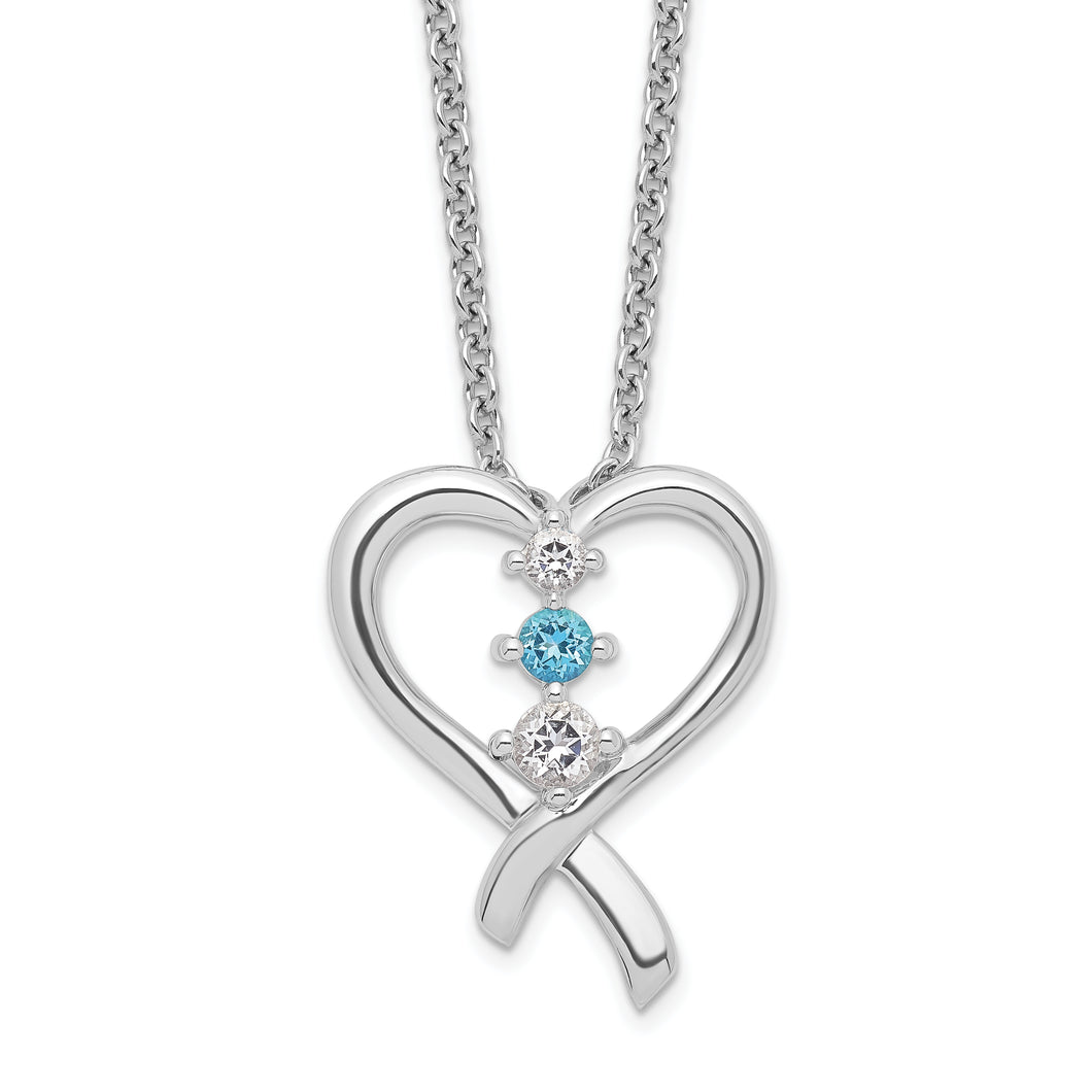 Sterling Silver Survivor Clear/Blue Swarovski Topaz Heart of Resil Necklace