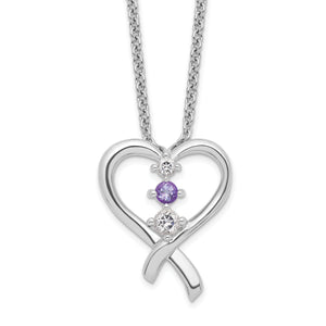 Sterling Silver Survivor Clear/Purple Swarovski Topaz Heart of Resil Neckla