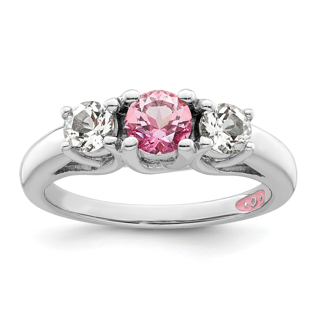 Sterling Silver Survivor Clear & Pink Swarovski Topaz Pamela Ring