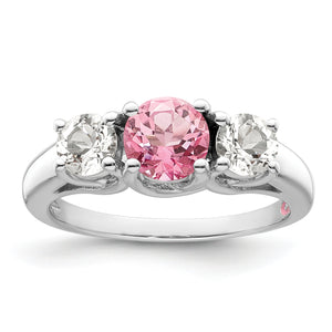 Sterling Silver Rhod-plated Survivor Clear/Pink Swarovski Topaz Pamela Ring