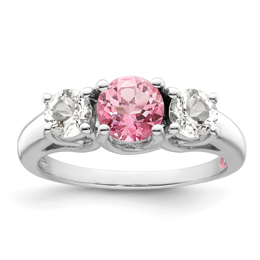 Sterling Silver Rhod-plated Survivor Clear/Pink Swarovski Topaz Pamela Ring