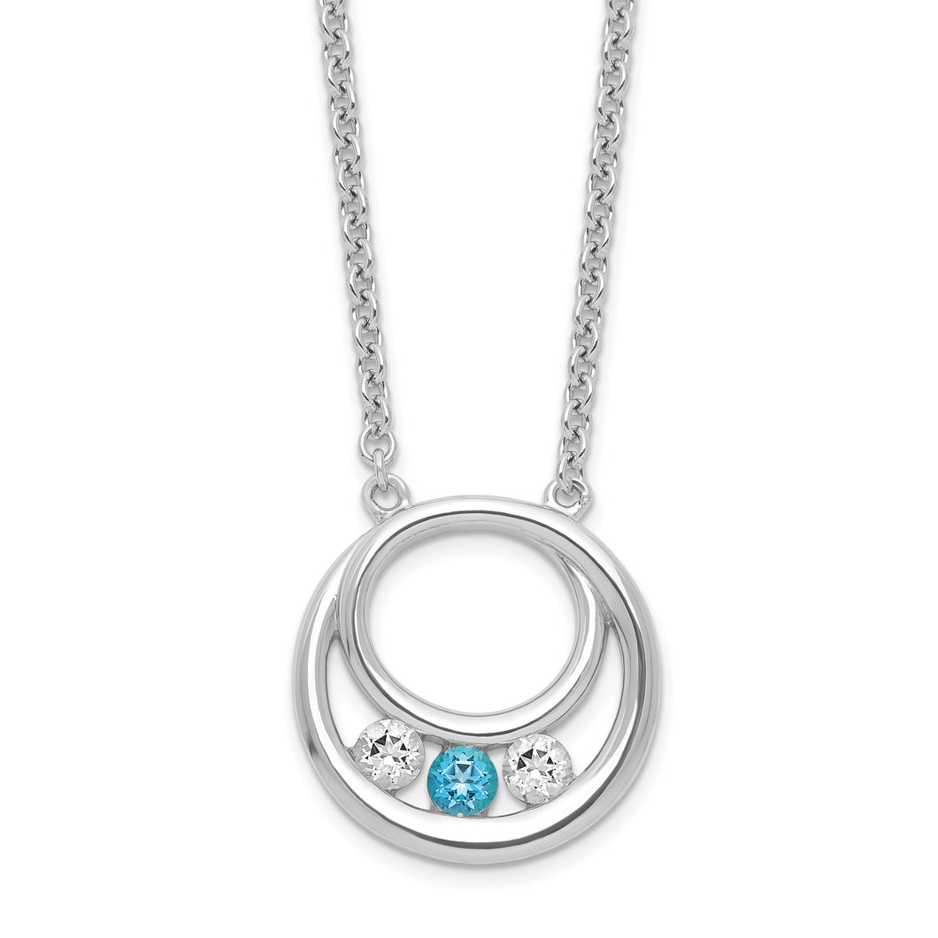 Sterling Silver Survivor Clear & Blue Swarovski Topaz Circle of Hope Neckla