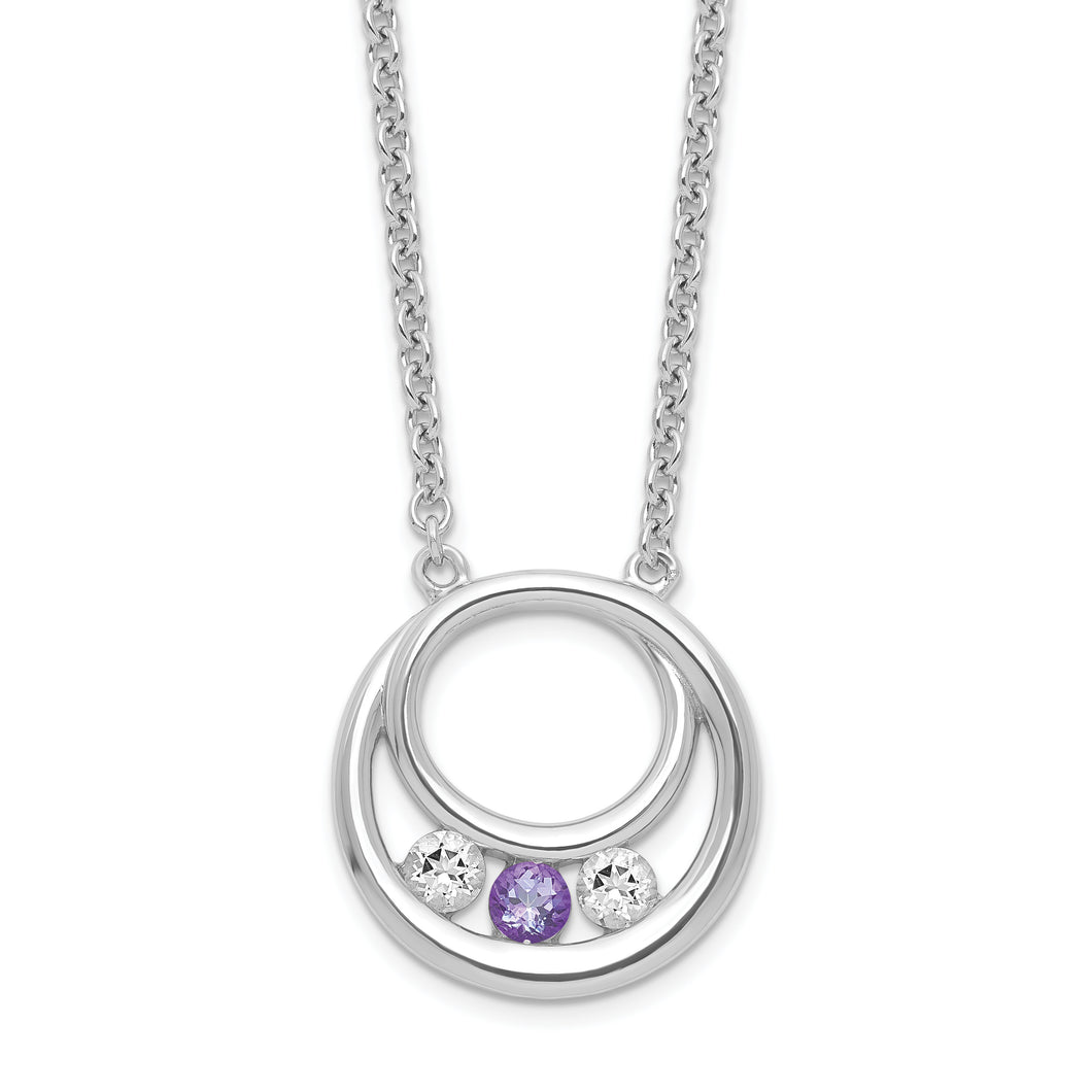 Sterling Silver Survivor Clear & Purple Swarovski Topaz Circle of Hope Neck