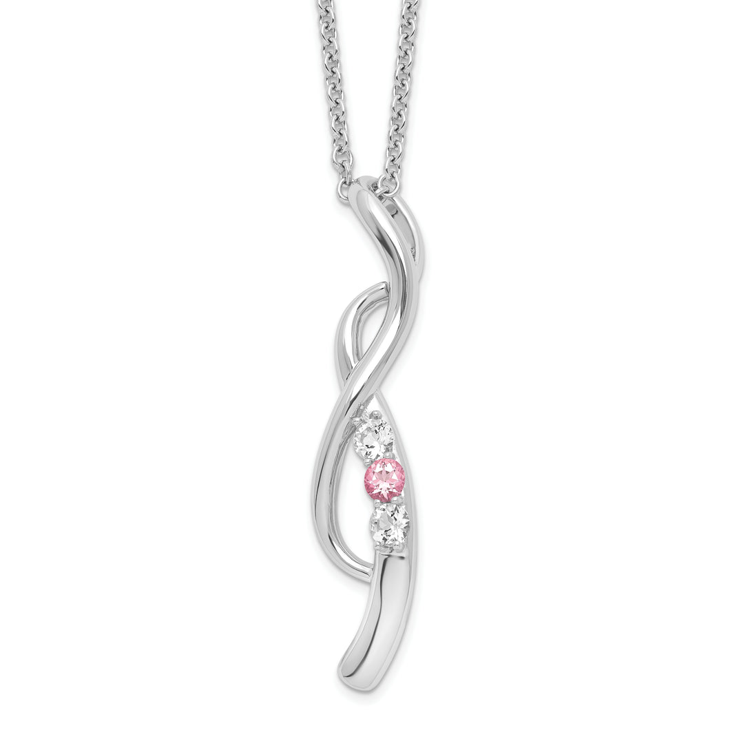 10K White Gold Survivor Clear/Pink Swarovski Topaz Drop of Faith Necklace