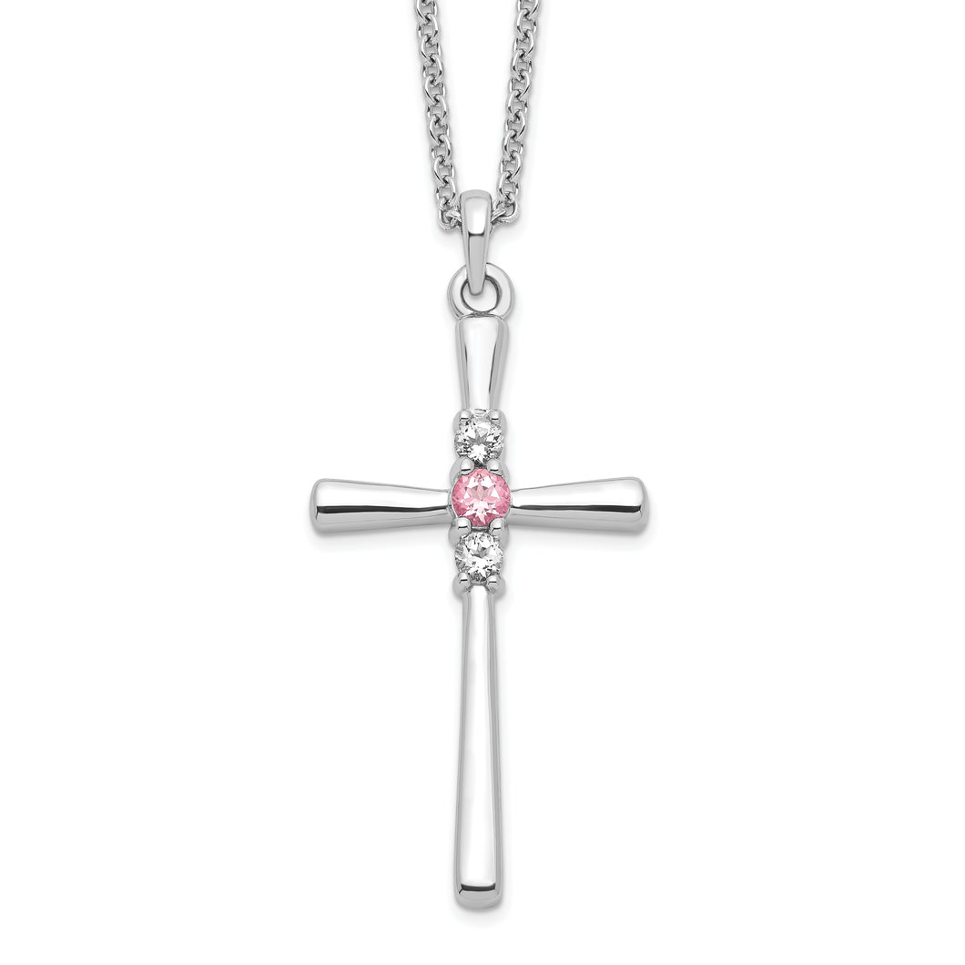 Sterling Silver Survivor Clear/Pink Swarovski Topaz Faith Cross Necklace