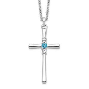 Sterling Silver Survivor Clear & Blue Swarovski Topaz Faith Cross Necklace