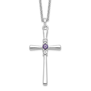 Sterling Silver Survivor Clear & Purple Swarovski Topaz Faith Cross Necklac