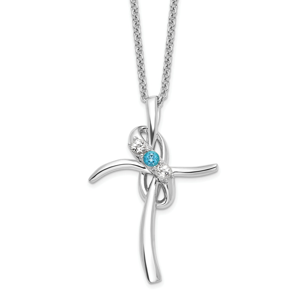 Sterling Silver Survivor Clear & Blue Swarovski Topaz Grace Cross Necklace