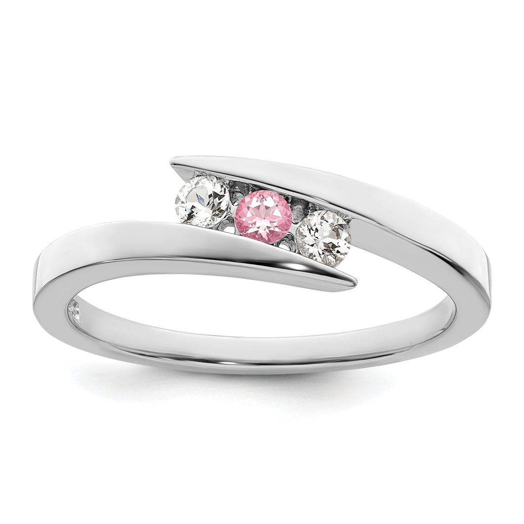 Sterling Silver Survivor Clear & Pink Swarovski Topaz Circle of Strength Ri