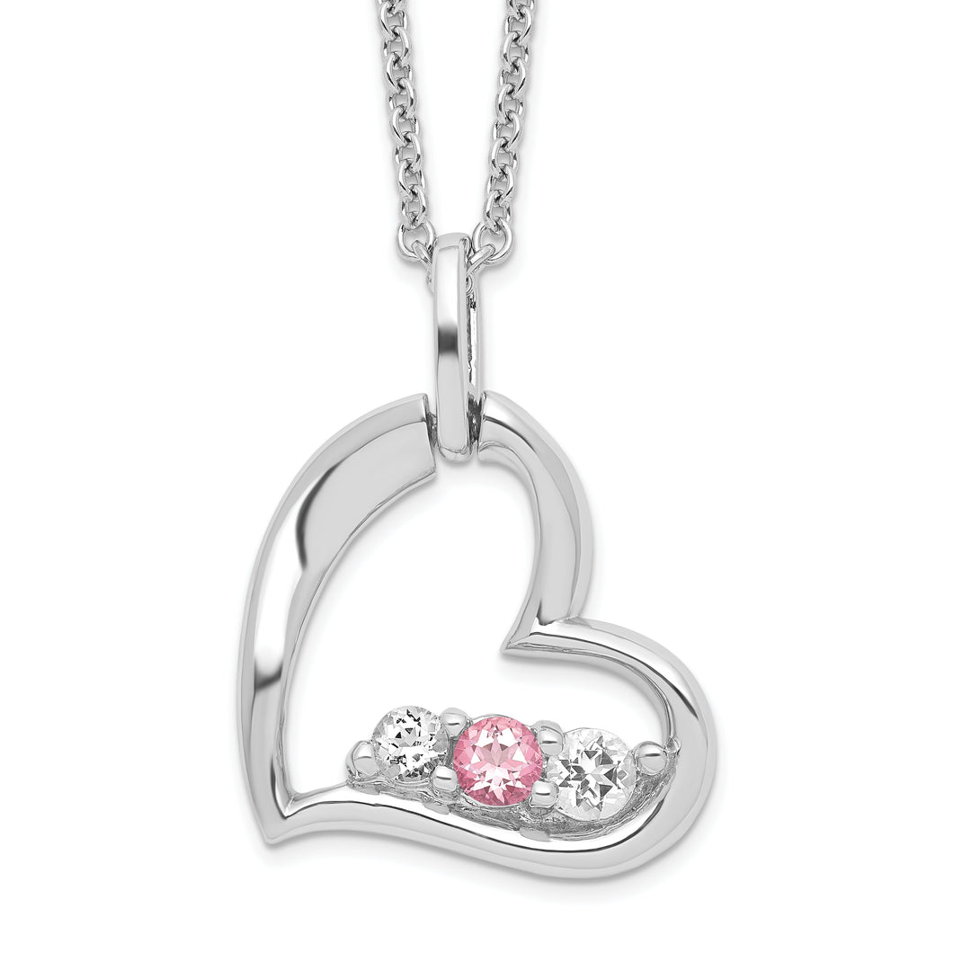 Sterling Silver Survivor Clear/Pink Swarovski Topaz Heart of Strength Neckl