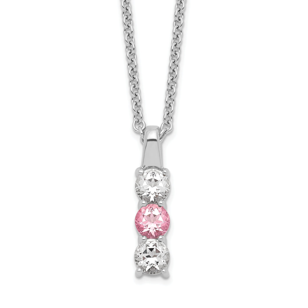 Sterling Silver Survivor Clear & Pink Swarovski Topaz Drop of Courage Neck