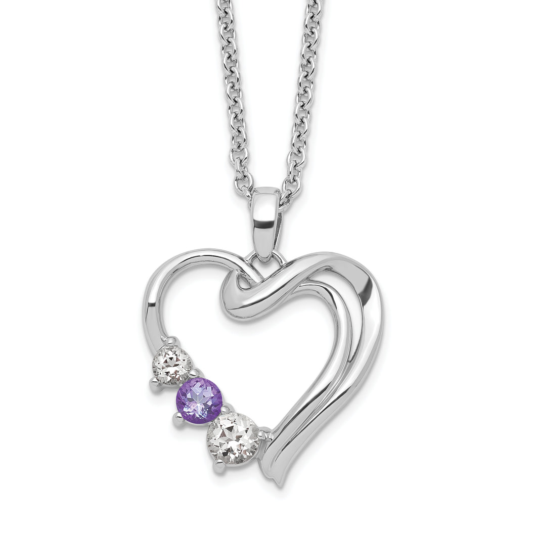 Sterling Silver Survivor Clear & Purple Swarovski Topaz Heart of Heal Neckl