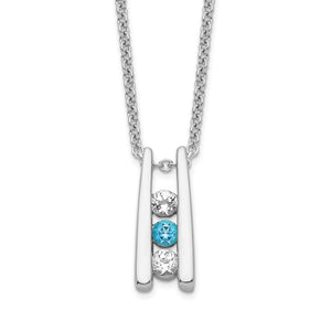 Sterling Silver Survivor Clear & Blue Swarovski Topaz Grateful Necklace