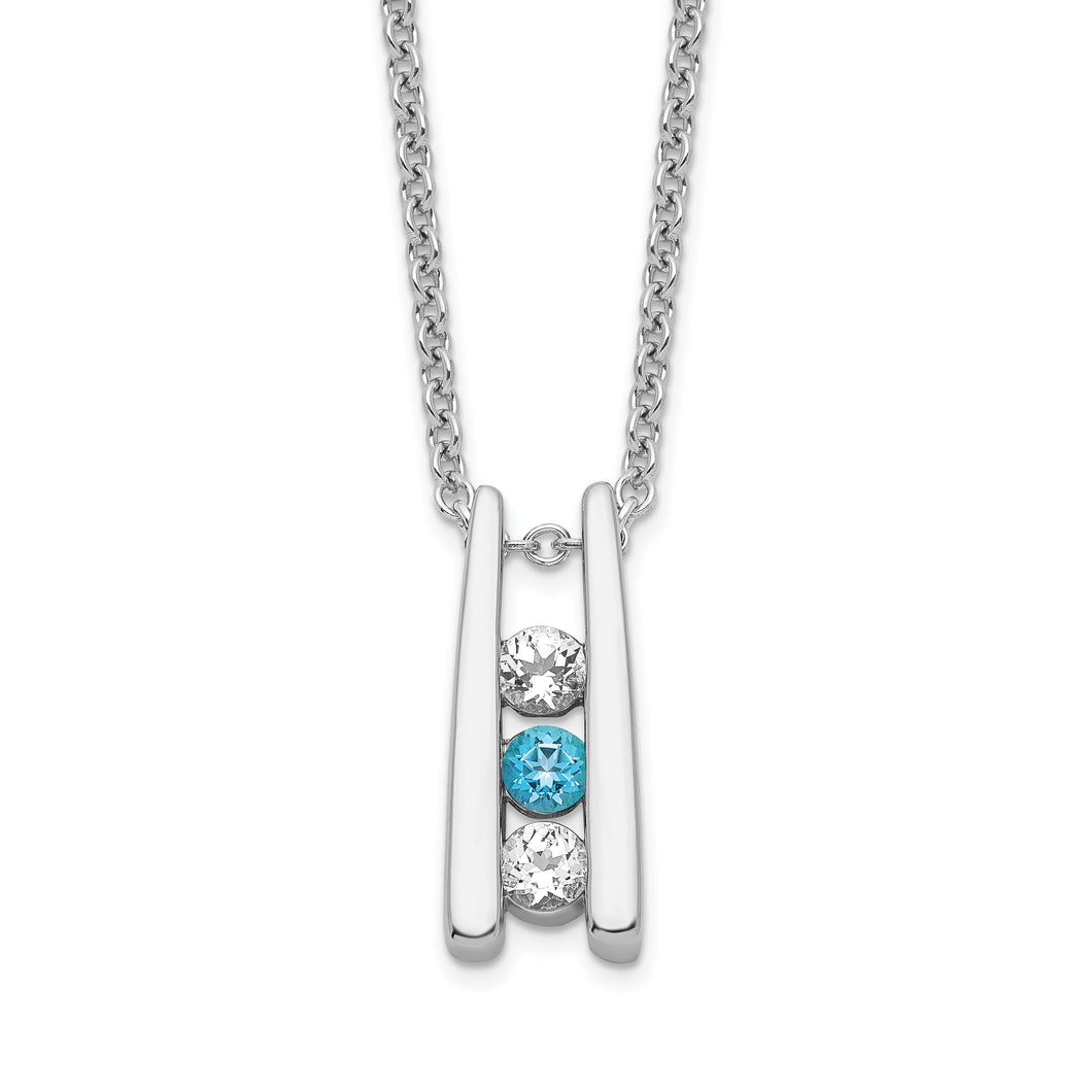 Sterling Silver Survivor Clear & Blue Swarovski Topaz Grateful Necklace