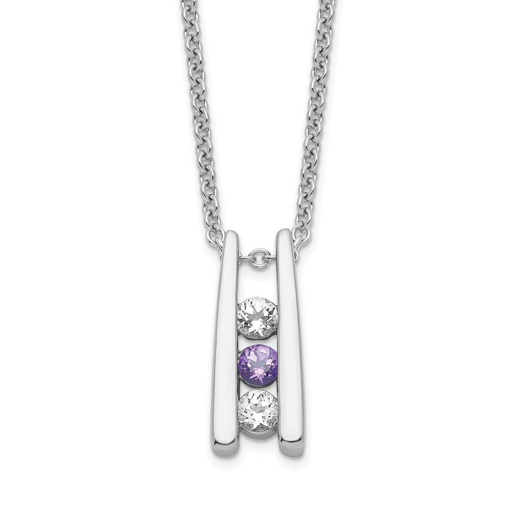 Sterling Silver Survivor Clear & Purple Swarovski Topaz Grateful Necklace