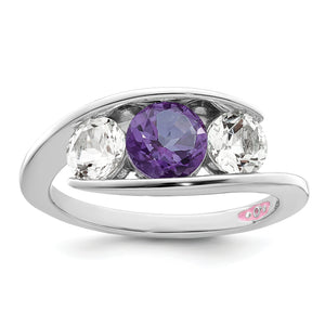 Sterling Silver Survivor Clear & Purple Swarovski Topaz Journey Ring