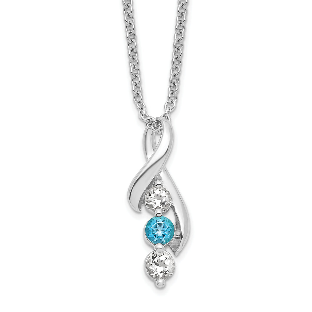 Sterling Silver Survivor Clear & Blue Swarovski Topaz Jen w/ext Necklace