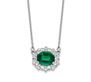 14k WG Lab Grown Dia. SI1/SI2, G H I, Lab Created Emerald Necklace